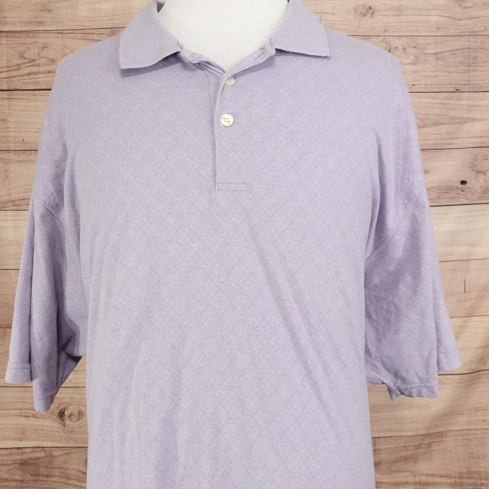 Van Heusen Studio Polo Shirt Mens 4XL Purple Argyle Knit Short Sleeve Casual